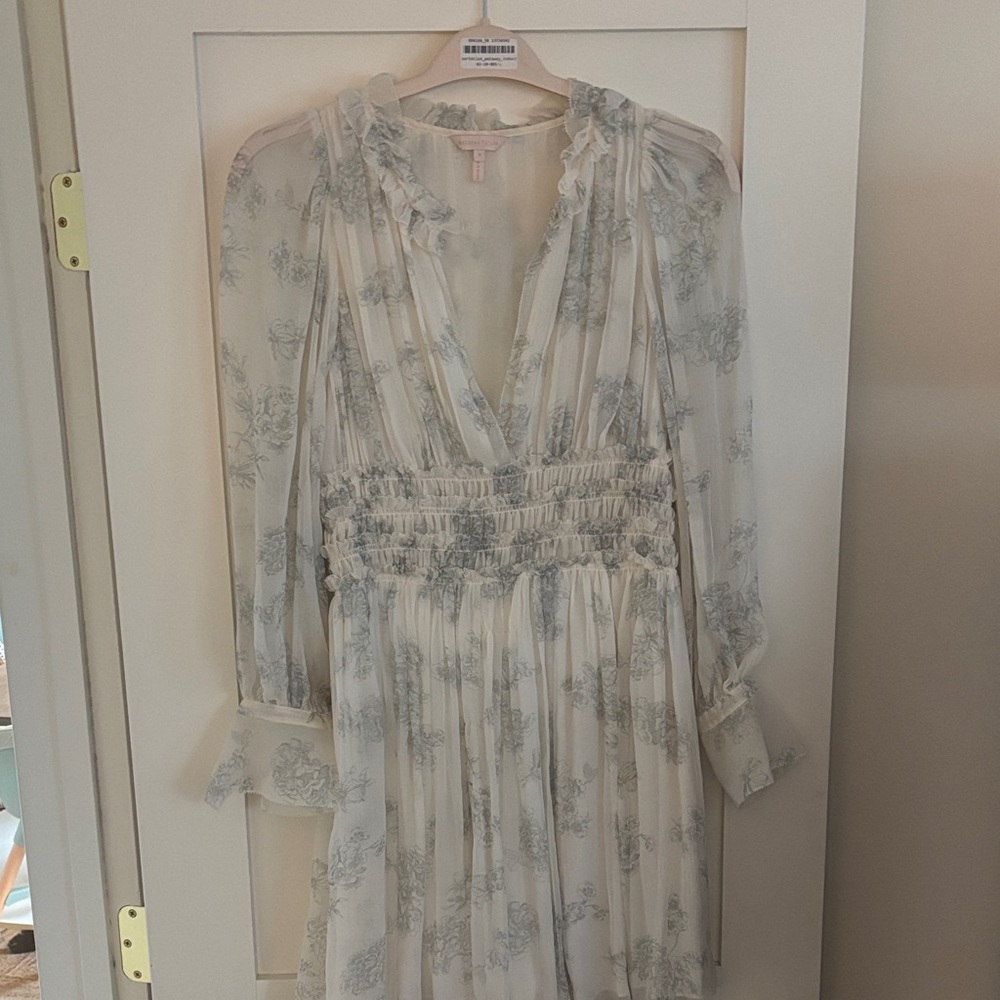 Rebecca Taylor Cream and Gray Ruffle Dress